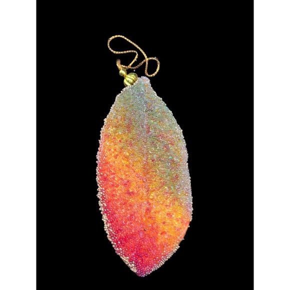 Vintage Sugared Magnolia Leaf Christmas Holiday Ornament Yellow Green - Picture 1 of 12